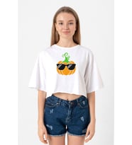 Cool Pumpkin Beyaz Kadın Crop Tshirt