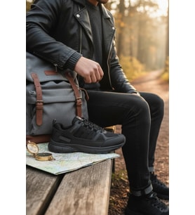 Enoch Erkek Yüksek Tabanlı Katmanlı Tasarım Outdoor Günlük Spor Ayakkabı Sneaker (Siyah)