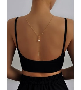 Dekolte İncili Şık Boyun Ve Sırt Kolyesi Altın Kaplama