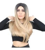 Fiber Sen Uzun Düz Peruk / Siyah / Balköpüğü Ombreli