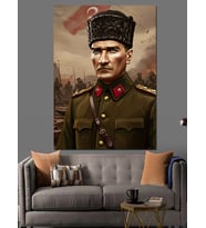 Askeri Üniformalı Mustafa Kemal Atatürk Dekoratif Kanvas - Mdf Ahşap Tablo