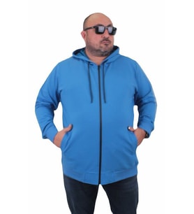 Starbattal Büyük Beden Basic Mevsimlik Fermuarlı Kapüşonlu Sweat 22751 SAKS