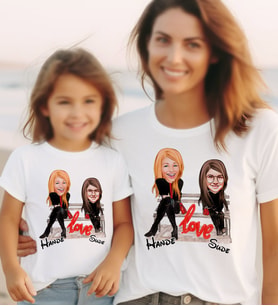 BK Gift Kişiye Özel 2’li Anne-Kız Karikatürlü Kombin Tişört Seti-3, Anneye Hediye, Anneler Günü Hediyeleri (Beyaz)