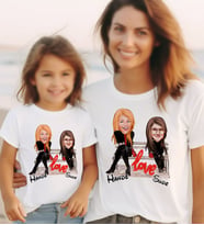 BK Gift Kişiye Özel 2’li Anne-Kız Karikatürlü Kombin Tişört Seti-3, Anneye Hediye, Anneler Günü Hediyeleri (Beyaz)