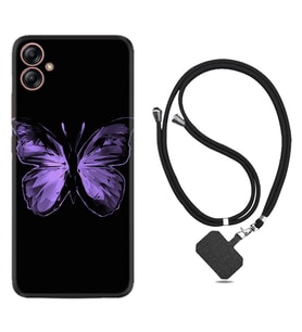 Samsung Galaxy A04E Kılıf Resimli Boyun Askılı İpli Desenli Silikon Series Black Butterfly 1879