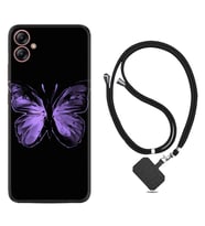 Samsung Galaxy A04E Kılıf Resimli Boyun Askılı İpli Desenli Silikon Series Black Butterfly 1879