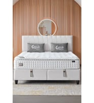 Zambak Modeli Full Ortopedik Çift Kişilik Pedli Yataklı Baza ve Başlık Takımı 3 lü Set