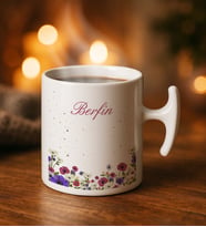BK Gift Kişiye Özel İsimli Çiçek Tasarımlı Hammer Kulplu Beyaz Kupa Bardak-10, Arkadaşa Hediye, Sevgiliye Hediye, Doğum Günü Hediyesi