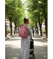 NEWFULL ANNE BEBEK BAKIM SIRT ÇANTASI-BİBERON TERMOS GÖZLÜ (Pembe)