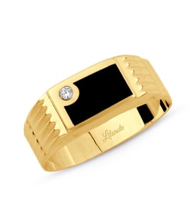 Erkek Taşlı Siyah Mineli Yüzük (Gold)