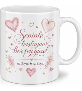 Nişan Tepsisi Yanına İsimli Romantik Kupa Bardak Seti Nişan Hediye Kupa