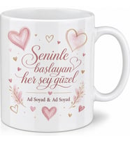 Nişan Tepsisi Yanına İsimli Romantik Kupa Bardak Seti Nişan Hediye Kupa
