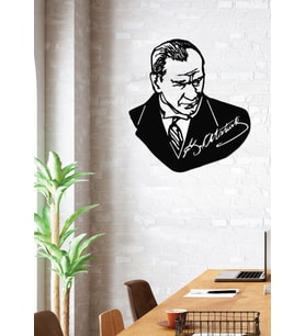 Gowpenart Atatürk Takım Elbiseli İmzalı Siyah Metal Duvar Dekoru / Ev & Ofis Tablosu / Hediye Tablo - 1,5 mm Kalınlık