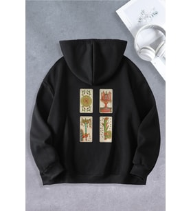 Nevermind Unisex Kadın Erkek Minor Ta-rot Modeli Oversize Sweatshirt 2 İPLİK (Siyah)