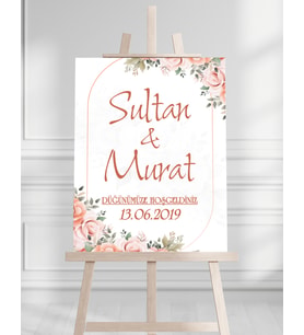 Söz Nişan Düğün İçin 50x70 Karşılama Panosu - Çiçek Desenli 001