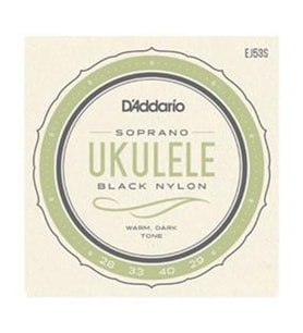 D'Addario EJ53S Soprano Ukulele Tel Seti - Siyah Naylon (Profesyonel) Pürüzsüz Dokulu Siyah Naylon, Sıcak Akustik Tını ve Soprano Boyutlarla Tam Uyum