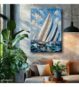 Dikey Kanvas Tablo Yelkenli Yarışları Deniz Tablosu Ev Ofis Duvar Dekoru