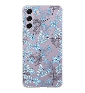 Samsung Galaxy S21 FE Kapak Floral Mavi Tasarımlı Şeffaf Silikon Kılıf
