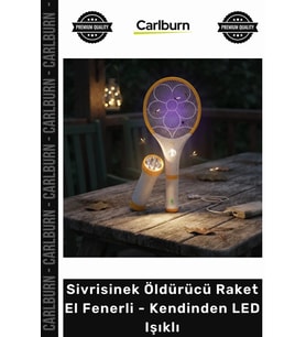 Özel Üretim Şarjlı Güçlü Kaliteli Sivrisinek Öldürücü Raket El Fenerli Kendinden LED Işıklı