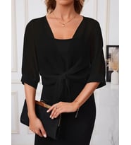 Kadın Truvakar Kol önden Bağlamalı Kısa şifon Bolero Ceket (Siyah)