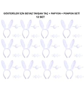 Beyaz Tavşan Kostüm Seti – Taç, Papyon, Kuyruk (12’li Paket) (5680)