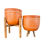Bitki Tasarımı Ev Dekorasyon Nakış Desenli Toprak Saksı Saksılık Salon Çiçeklik İkili Set 3 Ayaklı- 4 Ayaklı- 19 CM