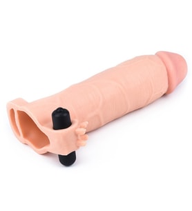 Baş Kısmı 7 Cm Uzatmalı Gerçek Ten Dokusunda Damarlı Güçlü Titreşimli Penis Kılıfı