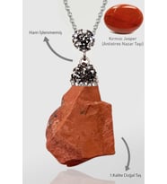 Sertifikalı Zirkon Taşlı Model Ham İşlenmemiş Kırmızı Jasper Taşı Kolye