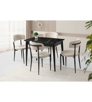 Kelebek Kütük Sonata Ahşap Salon Yemek Masa Sandalye Takımı 4 Sandalyeli Ortadan Açılır Büyüyen 90x1
