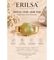 Sertifikalı Yeşil Akik Taşı Doğal Taş Yüzük Bakır Kasa Gold Kaplama Ayarlanabilir
