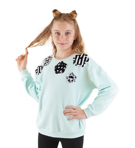Çiçekler Kız Çocuk Mint Sweatshirt (Mavi)