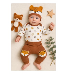 3-12 Ay Erkek Bebek Takımı Little Fox 3'lü Kahverengi