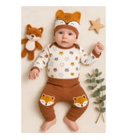 3-12 Ay Erkek Bebek Takımı Little Fox 3'lü Kahverengi