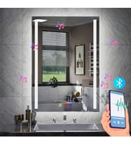 60x80(h) cm Bluetoothlu Buğu Çözücülü Dokunmatik Işıklı Kumlamalı Banyo Aynası