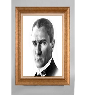 EV İŞYERİ OFİS İÇİN ALTIN ÇERÇEVELİ PASPARTULU ATATÜRK TABLO S555
