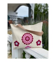 Çiçekler Ve Mandala (PEMBE/FUŞYA) Örgülü Bez Omuz Çantası