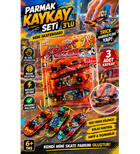 Parmak Kaykay Seti 3’lü Mini Skateboard, Trick Oyuncak Beceri Geliştirici Eğlence Seti