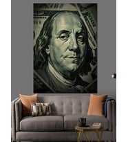 Benjamin Franklin Dolar Resmi Dekoratif Kanvas - Mdf Ahşap Tablo