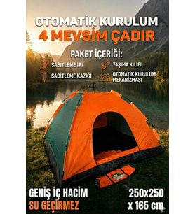 #Çadır Su Geçirmez Pratik Geniş Otomatik Kurulumlu Kamp Çadırı 8 Kişilik 250x250x165 cm
