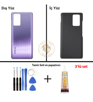 Infinix Note 10 Pro Mor Uyumlu Arka Kapak + Yapıştırıcı ve Vida Seti Arka Cam Batarya Pil Kapağı