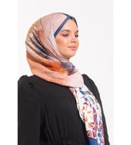 Çiçekli Desen Micro Modal Seri Şal Eşarp Askısı İle Birlikte 75x200 Kahve Mavi Y