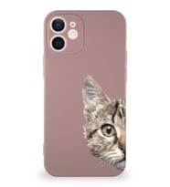 Apple iPhone 12 Mini Soft Premier Kapak Catface Tasarımlı Silikon Kılıf - Pudra (Şeffaf)