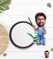 BK Gift Kişiye Özel Erkek Diş Hekimi Karikatürlü Ahşap Bardak Altlığı-4