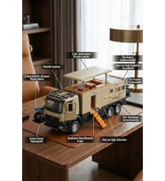 Metal Çek Bırak Karavan Kamyon - Sesli Işıklı, Açılabilir Tavanlı ve Motosikletli Kamp Aracı (23cm)