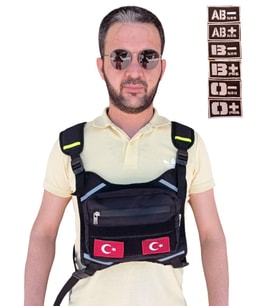 Motorcu Göğüs Çantası Reflektörlü Su Geçirmez Kan Grubu Seçenekli