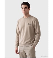 LCWAIKIKI Classic Bej Bisiklet Yaka Baskılı Erkek Kalın Sweatshirt