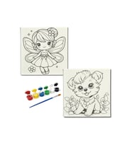 Okul Etkinliği-2'li Tuval Boyama Seti. 20x20 Cm Uv Baskı 6 Akrilik Boya 1 Fırça-model-175
