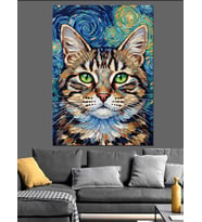 Van Gogh Tarzı Kedi Dekoratif Kanvas - Mdf Ahşap Tablo
