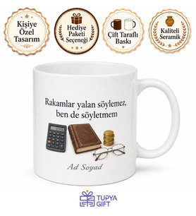 Kişiye Özel Hesap Kitap Temalı Kupa Bardak İsimli Hediye Muhasebe Kupası