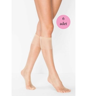 6 Adet Kadın Diz Altı Parlak Fit 15 Denye Çorap Açık Ten